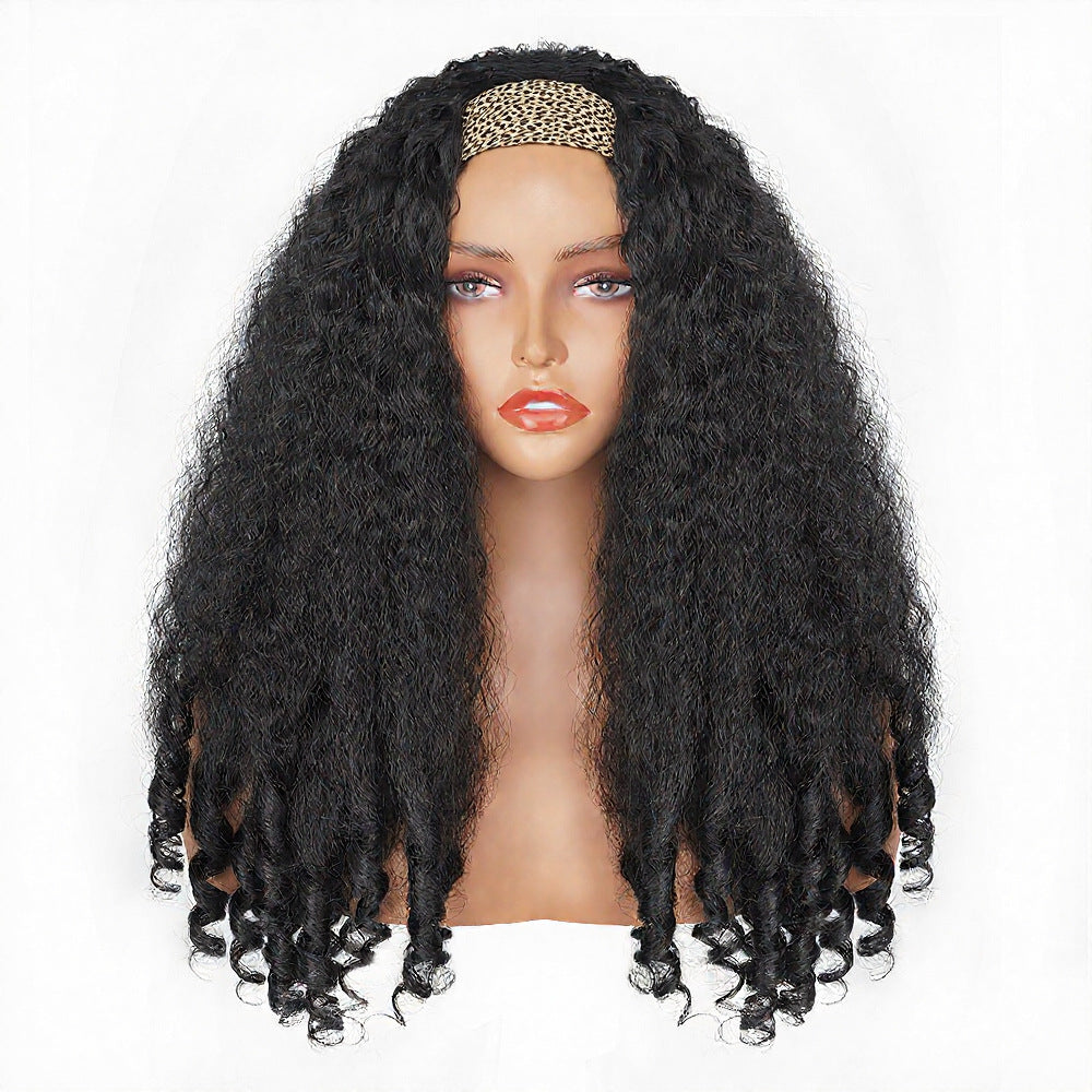 YAKI Straight Hair with Curly Ends Synthetic Wig V High-Temperature Fiber Wig with Hollow Top