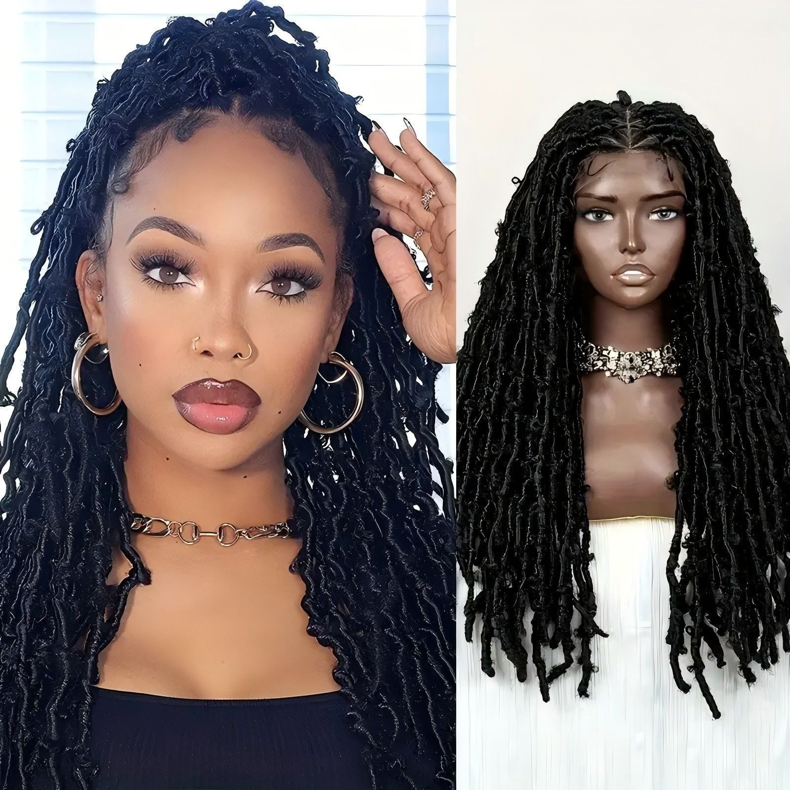 European and American Cross-Border Butterfly Curly Synthetic Full Lace Butterfly Curly Headband Butterfly Locs Full Lace Headpiece