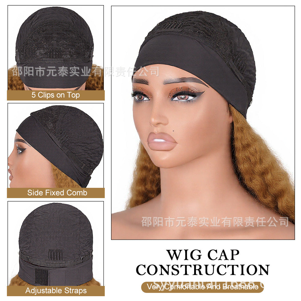 Africa YAKI Curly End Curly Hair Synthetic Wig V The top of the model is hollowed out