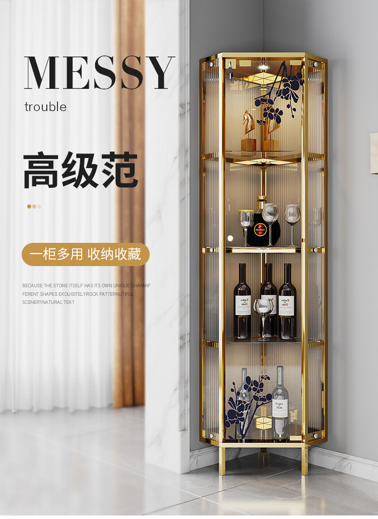 High-End Light Luxury Glass Corner Cabinet Modern Minimalist Living Room Wall Corner Cabinet Triangle Storage Cabinet Sideboard Wine Cabinet