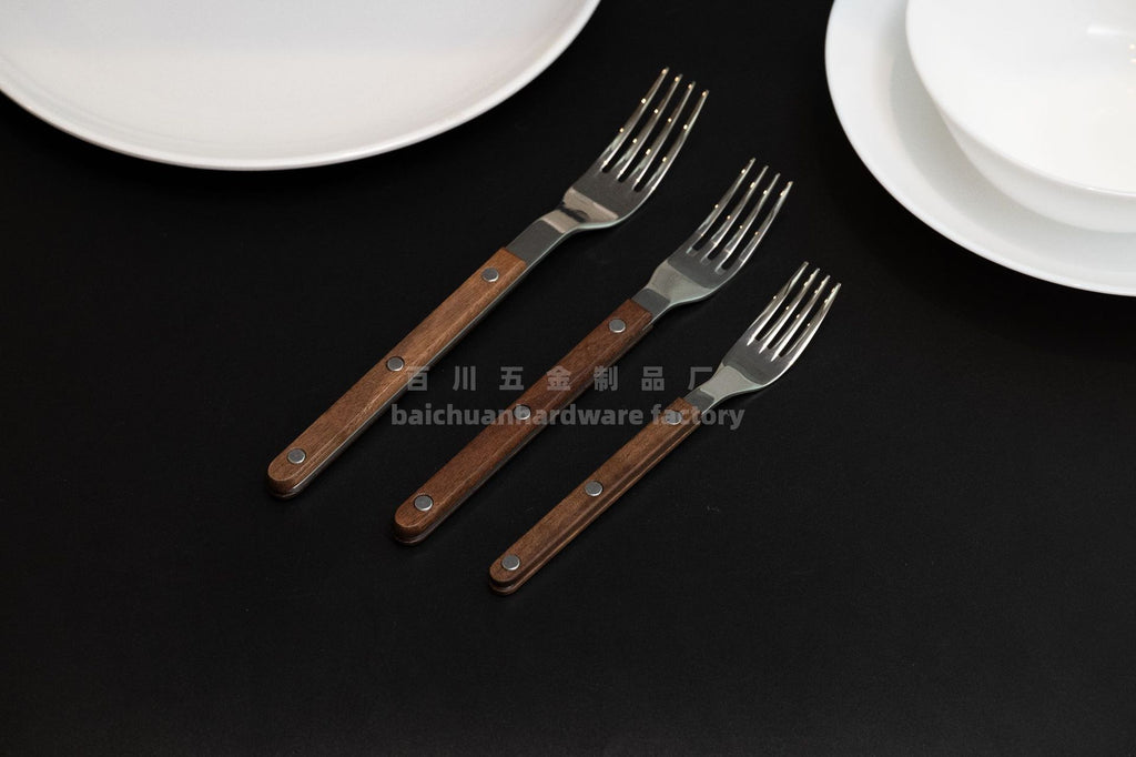 French Style Solid Wood Walnut Handle Western Cutlery Stainless Steel Knife Fork Spoon Wholesale Household Kitchen Western Restaurant