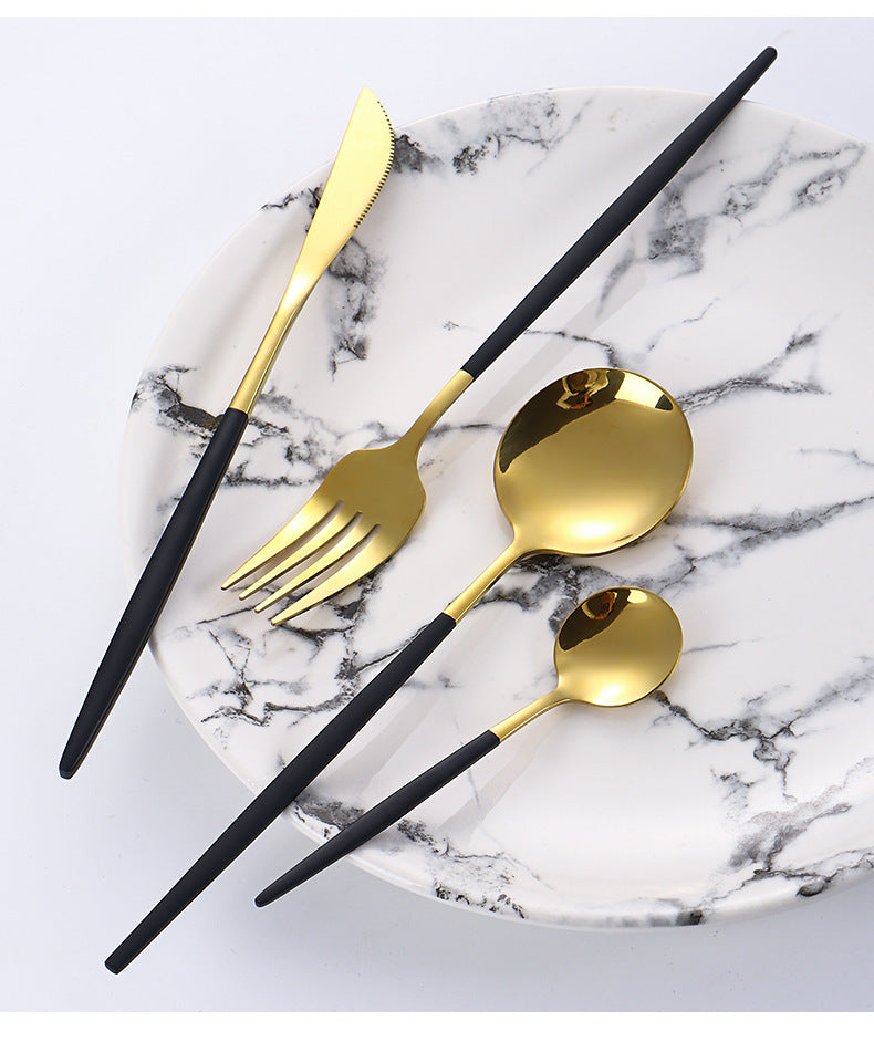 Hot-selling Portuguese Stainless Steel Tableware24Set of Western Dining gold Steak Knife Fork Spoon Gift Box Set