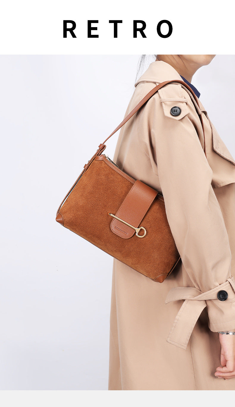 European and American New Style Deer Antler Leather Bag Single Shoulder Underarm Bag Light Luxury Fashion Women's Bag Genuine Leather Crossbody Women's Bag Niche Large Capacity