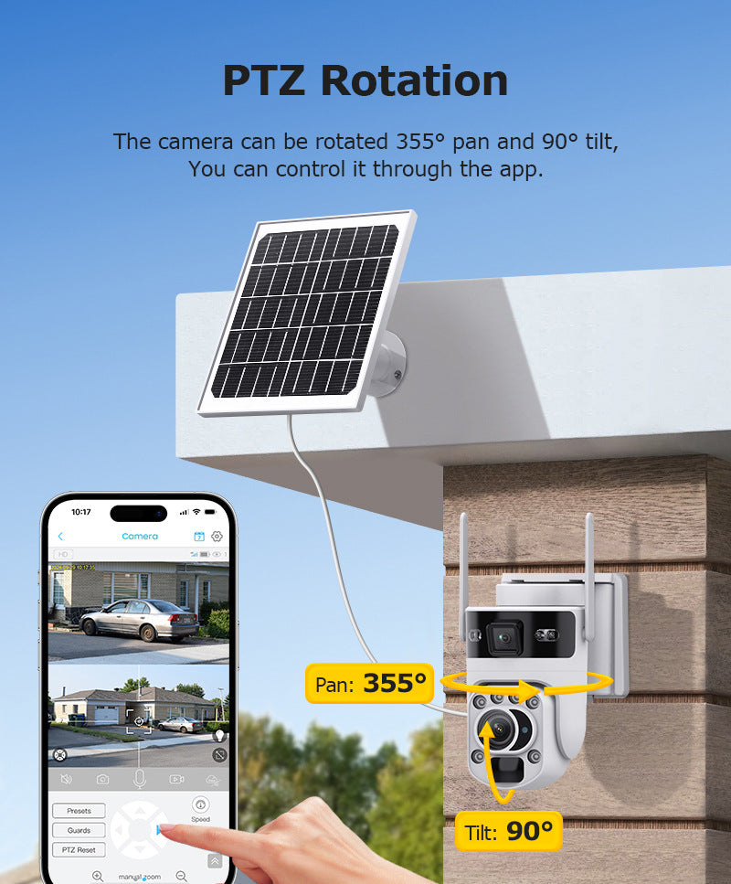 Outdoor202X Zoom Solar Camera Dual Lens Low Power Consumption Full Color Night Vision Mobile Remote Monitoring