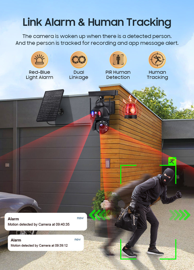 Factory Private Model600Wan HD Solar Camera Full Metal Farm20Night Vision Dual Lens Camera