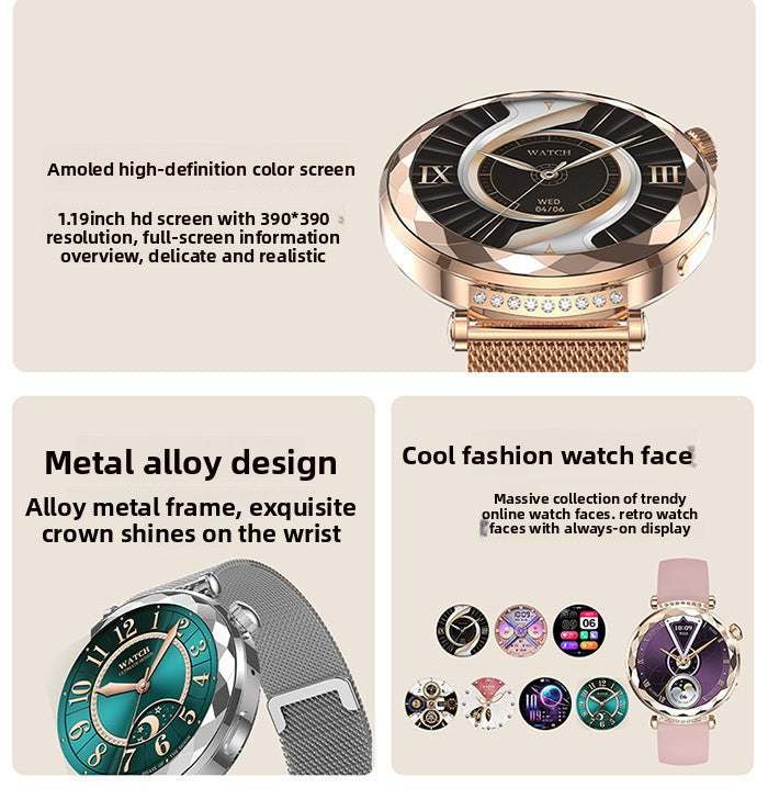 HK88Smart Watch1.19inch Bluetooth Call True Heart Rate Pedometer Sleep Monitor Women's Sports Watch