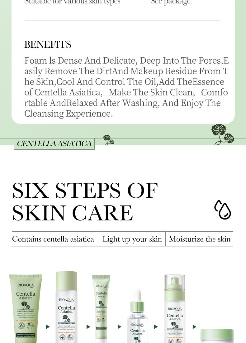 BIOAOUA Centella asiatica soothing and repairing six-piece set Moisturizing skin care product set  wholesale