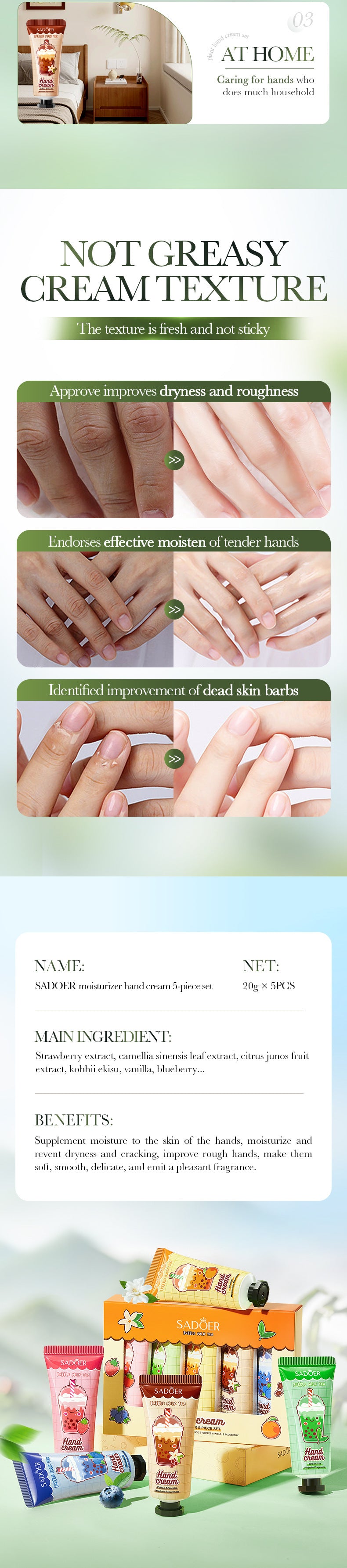 Milk Tea Fruit Fragrance Hand Cream Set SADOER Autumn and winter hand cream  foreign trade wholesale