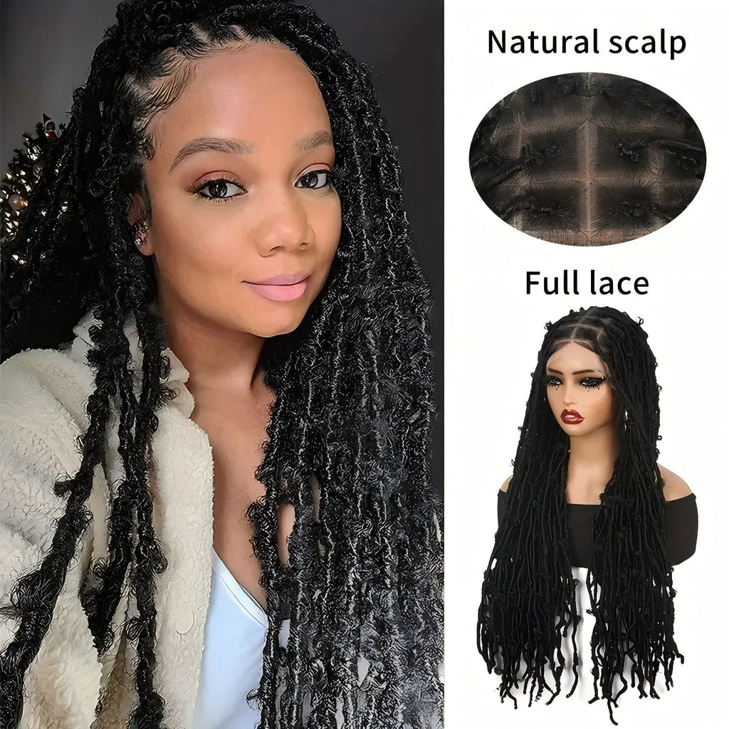 European and American Cross-Border Butterfly Curly Synthetic Full Lace Butterfly Curly Headband Butterfly Locs Full Lace Headpiece