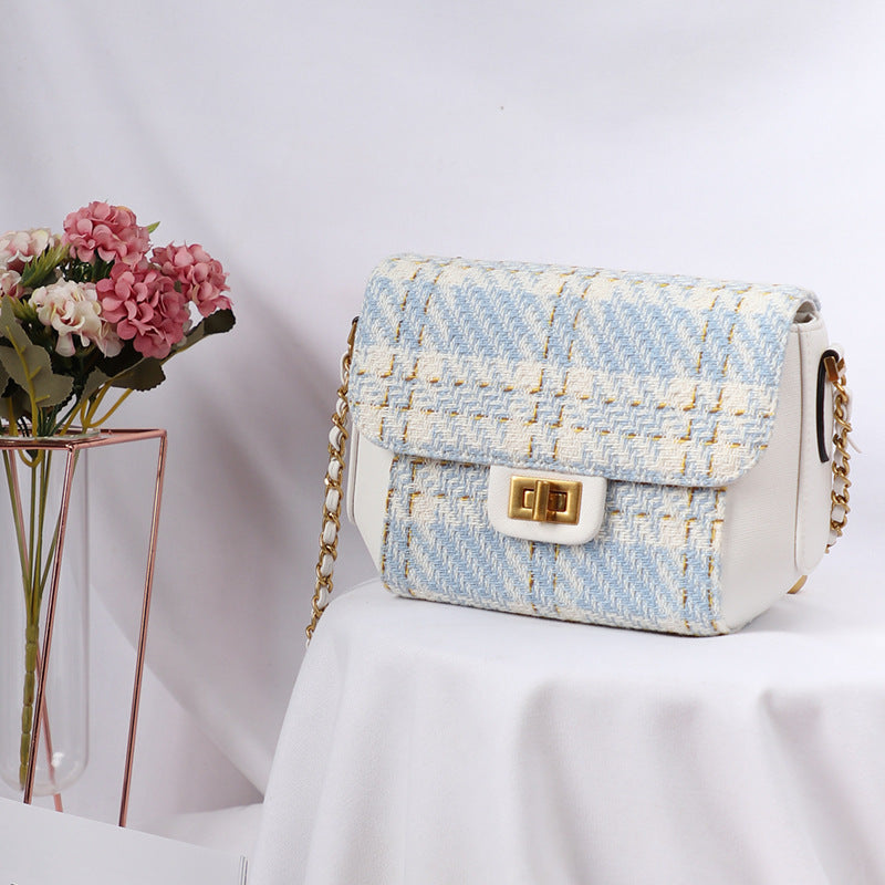 Chanel Style Small Gold Ball Chain Bag Plaid Single Shoulder Crossbody Small Square Vintage Style Women's Bag Plaid Small Square Bag