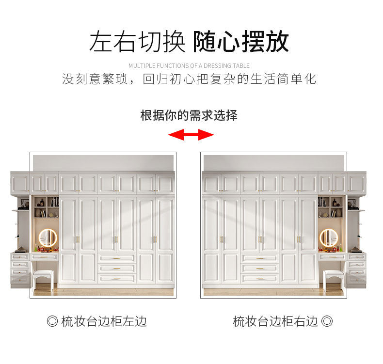 Nordic Modern Dressing Wardrobe Light Luxury Pure Desire Style White Wall Cabinet Three-Dimensional Carving Free Combination Large Capacity Wardrobe