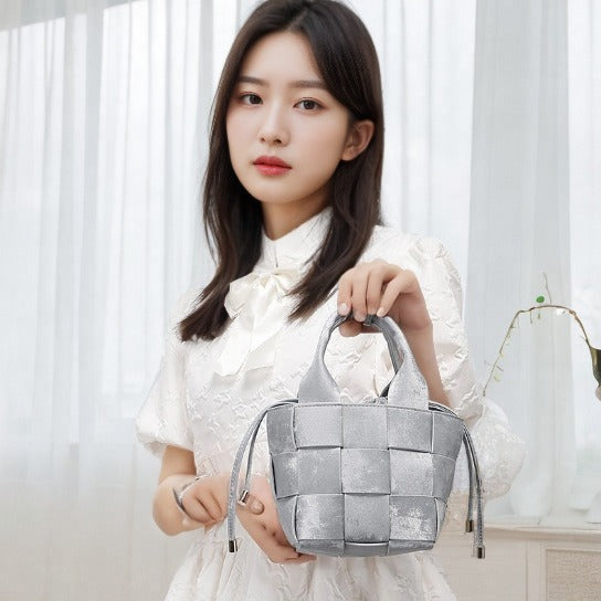 New Chinese Style Handmade Bucket Bag Woven Design Basket Handbag New Mini Crossbody Bag for Women