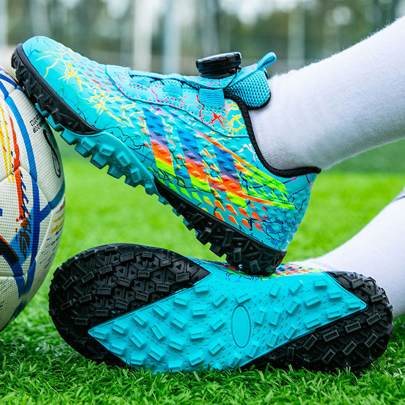 New style soccer shoes for men, women, and children with rotating buckle TF Broken Nail Style Youth Student Grassland Competition Training Shoes