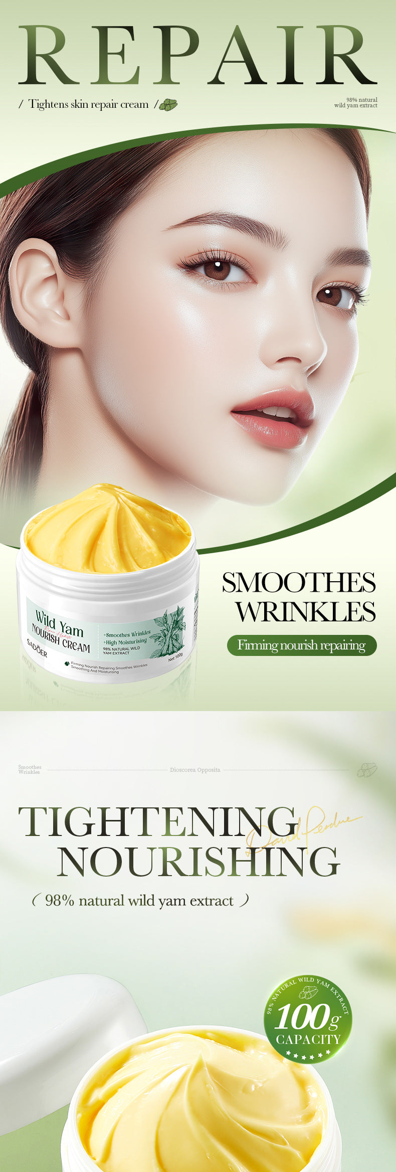 Yam Moisturizing and Nourishing Cream SADOER Moisturizing and hydrating skin cream cross-border foreign trade wholesale
