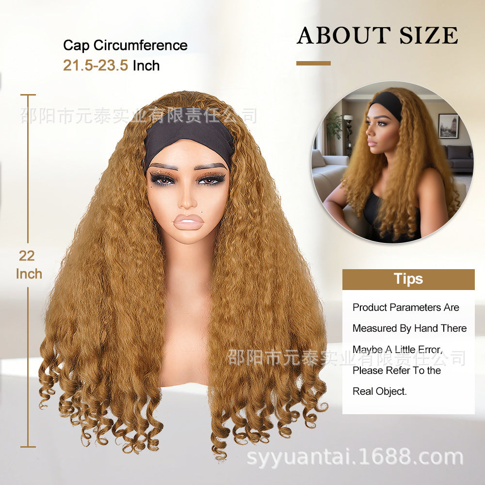 Cross-Border Hot-Selling Wig Factory European and American Fashion Synthetic Hair Mechanism Ice Ribbon VPART Long Curly Hair Curly Hair Top