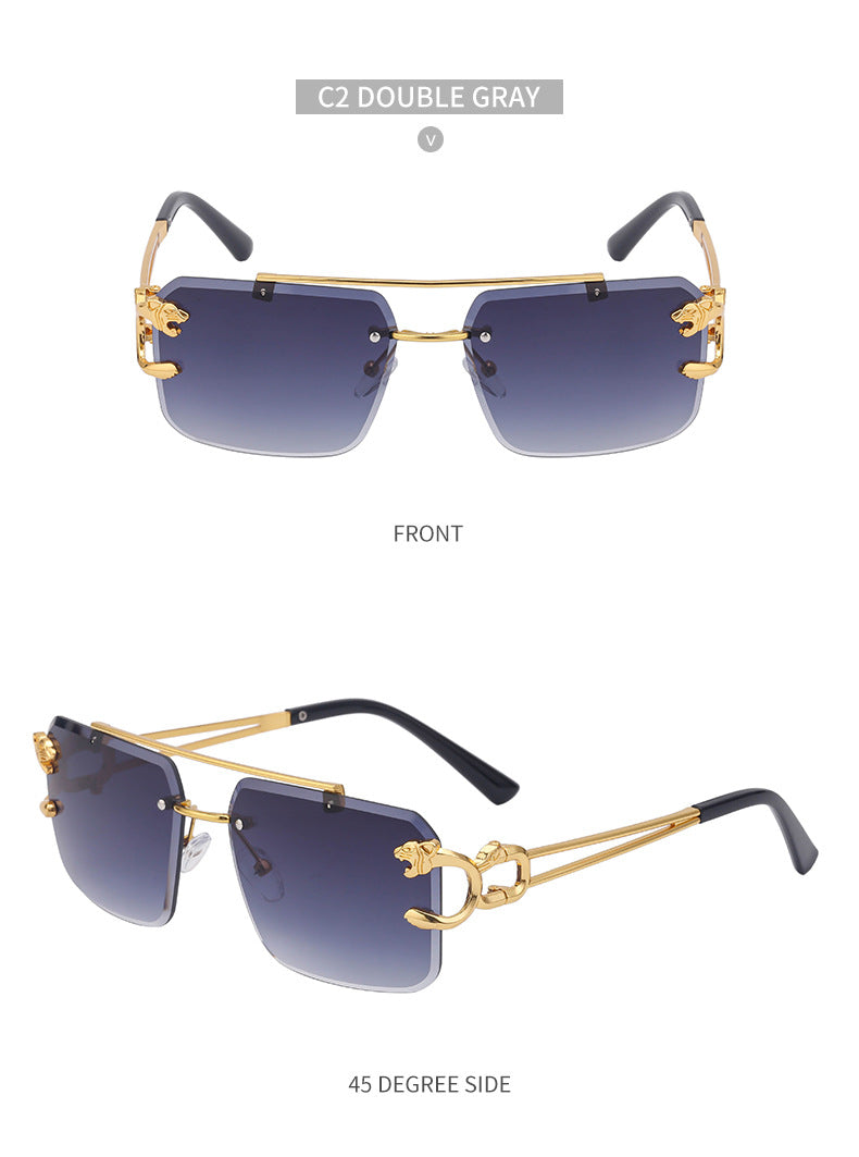 European and American Retro Double Bridge Sunglasses for Men Fashion Leopard Rimless Cut Edge Sunglasses for Women Wholesale shades