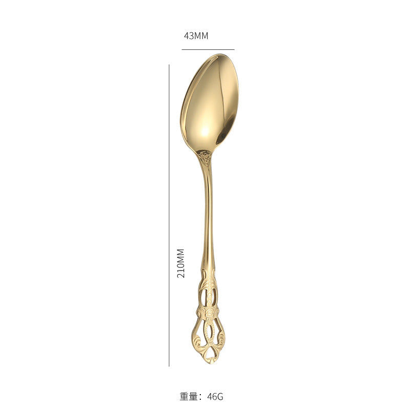 Stainless Steel Cutlery Restaurant Royal Court Knife Fork Spoon Set Hotel Western Cuisine European Retro Relief Steak Knife Fork