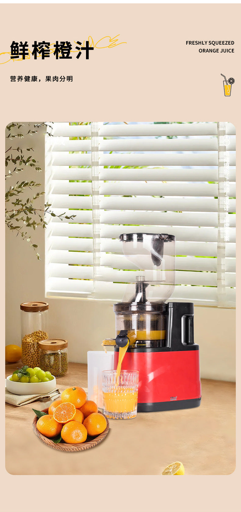 Juicer for Home Use, Pulp and Juice Separation, Multi-Functional Fruit and Vegetable Juice Maker, Slow Juicer for Soy Milk, Large Capacity