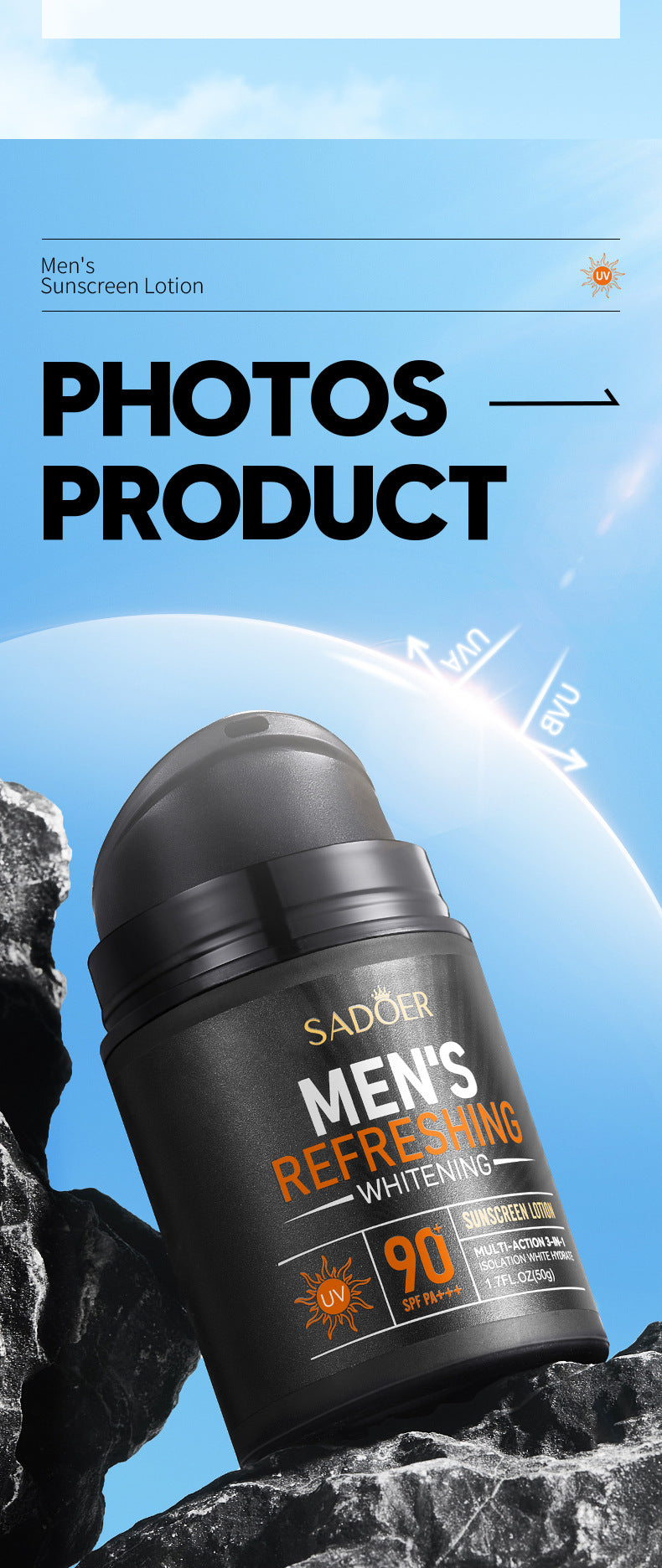 Men's Sunscreen SADOER Whitening Sunscreen UV Protection Refreshing Sunscreen Lotion  Wholesale