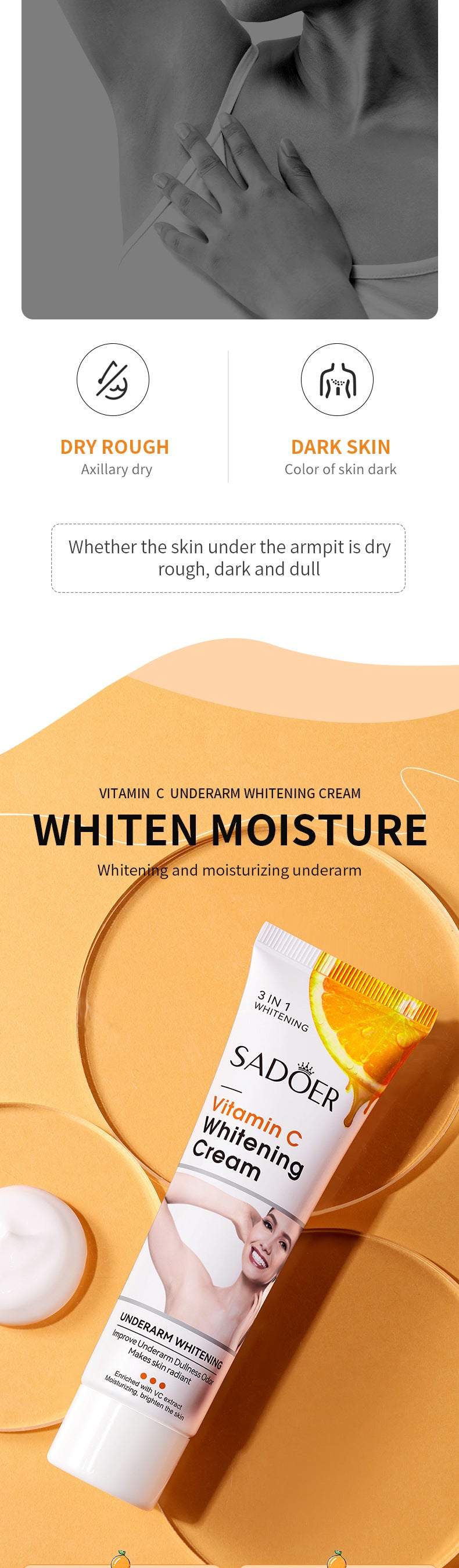 VC Armpit Whitening Cream SADOER Dimension C Even Skin Tone Body Cream  Foreign Trade Wholesale
