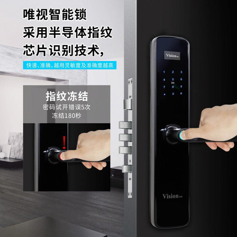 Weishi Smart Door Lock Anti-Theft Door Home Company Password Lock Fingerprint Recognition Swipe Card Key Electronic Lock Carbon Black