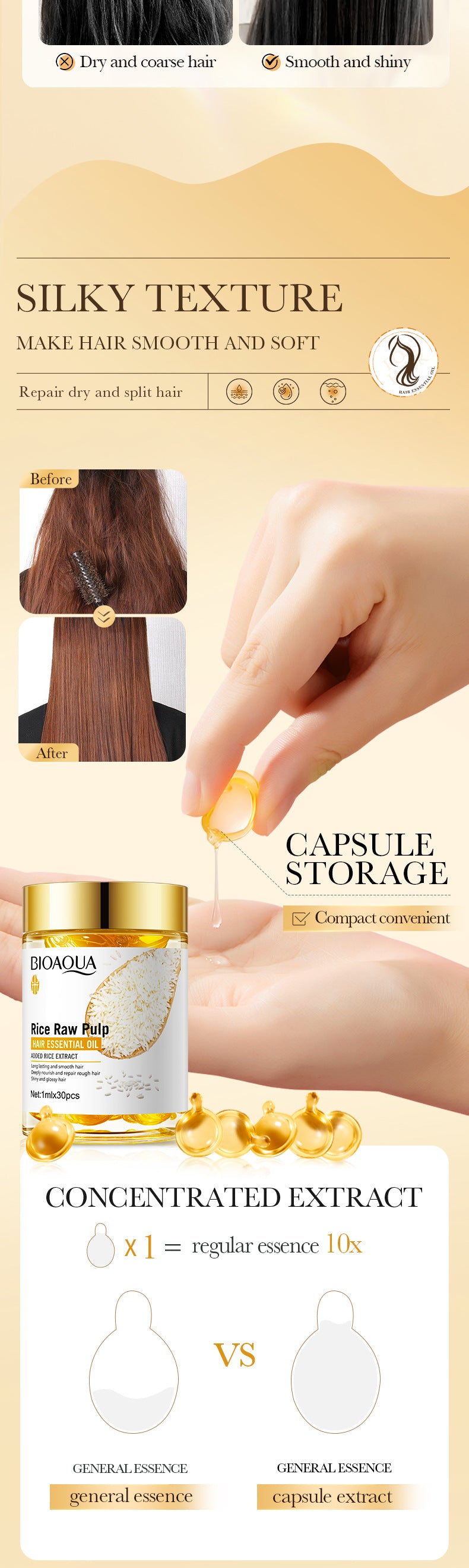 Rice Puree Hair Care Capsule Essential Oil BIOAOUA Repair and Nourish Conditioner Cross-Border Wholesale