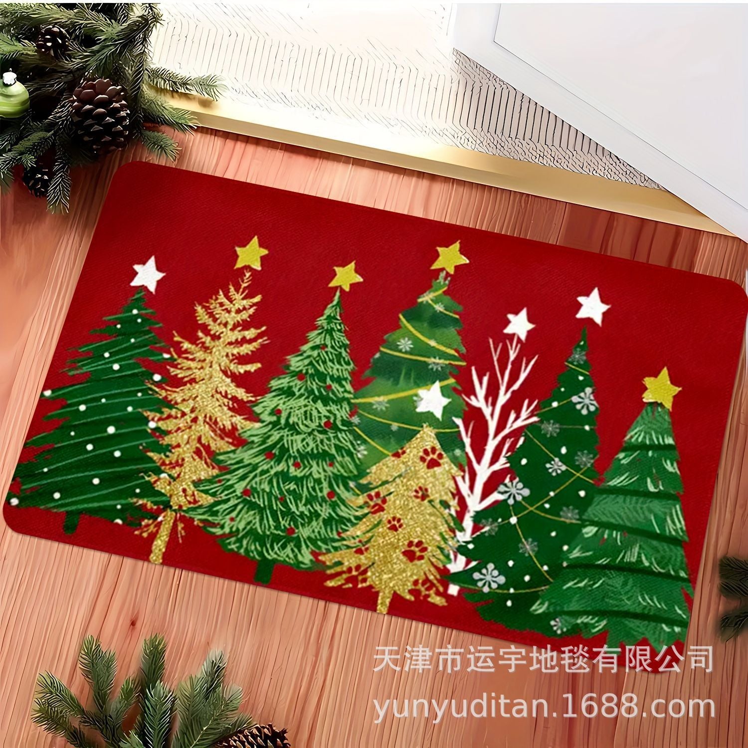 Christmas Flannel Doormat Holiday Decoration Entrance Mat Bathroom Water Absorbent Non-Slip Mat Customizable