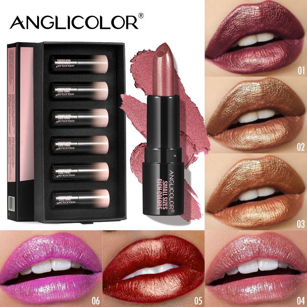 6Pack of Pearlescent Lipsticks Set, European and American Style, Fine Shimmer, Long-lasting, Waterproof, Non-fading, Non-transfer Lipstick Set