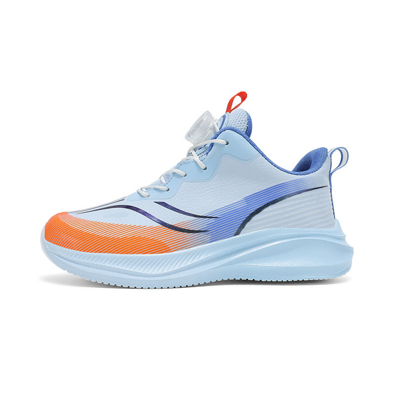 Red Rabbit Rotating Button Children's Shoes Leather Surface Waterproof Middle and Large Children Student Running Shoes Shock Absorption Lightweight Sports Shoes Comfortable