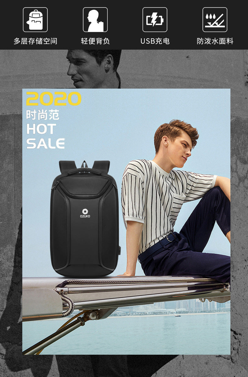 ozuko New Men's Business Backpack School Bag Student Multifunctional Computer usb Waterproof Korean Style Backpack