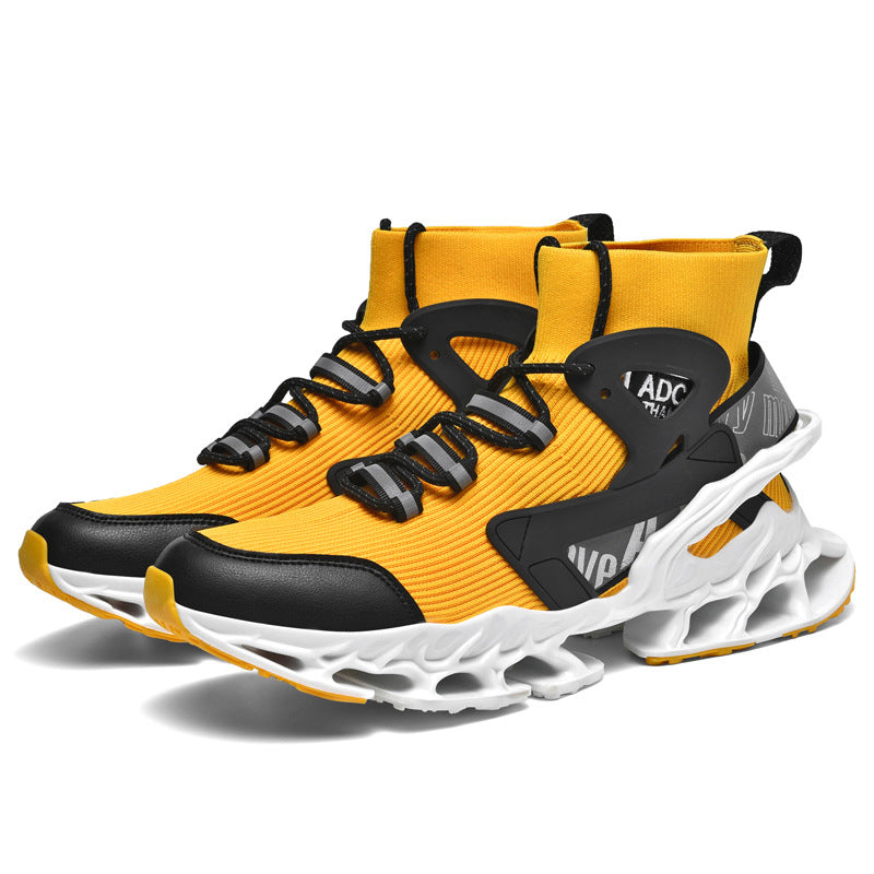 Men's Shoes National Trend Height-Increasing High-Top High-Elastic Running Shoes Basketball Shoes Ultra-Light Shock-Absorbing Running Blade-Sharp Flyknit Sports Shoes