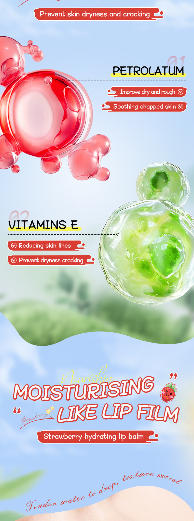 Strawberry Hand Cream Lip Balm Set SADOER Nourishing Autumn and Winter Hand Cream Lip Balm  Wholesale