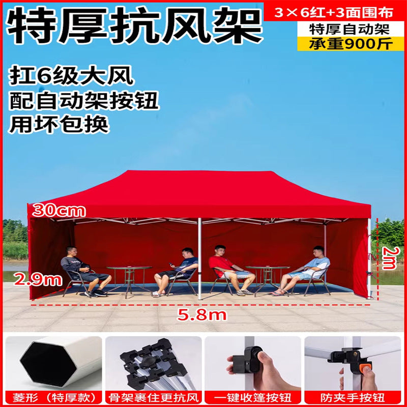 Late Night Food Stall Night Market Tent Surround Cloth for Setting Up Stalls with Four-Sided Transparent Enclosure Four-Legged Umbrella Outdoor Sunshade Foldable Rainproof Shelter