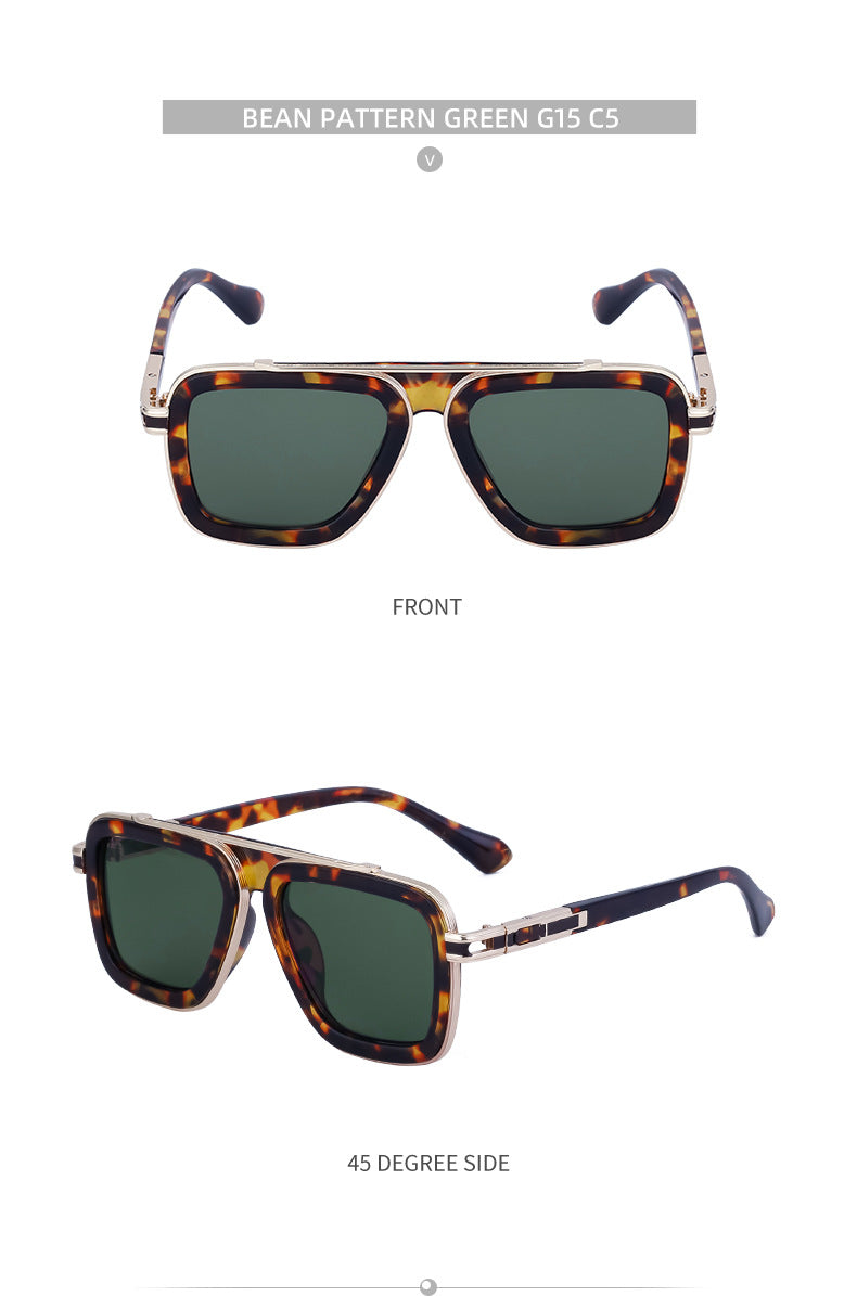 European and American Retro Square Frame Sunglasses for Men, Trendy European and American Punk Style, Internet Celebrity Same Style Sunglasses for Women ins Wind shades