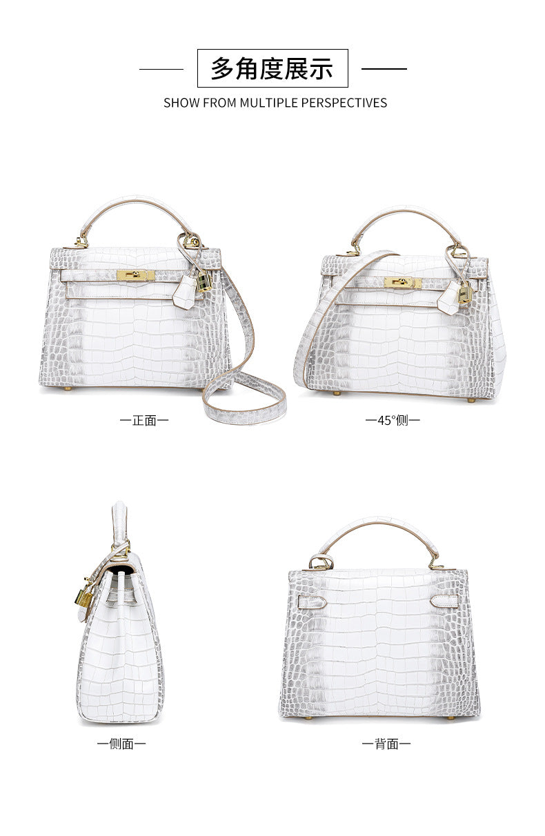 European and American Crocodile Pattern Kelly Bag Large Capacity Light Luxury Fashion Single Shoulder Crossbody Bag Versatile Niche Handbag for Women