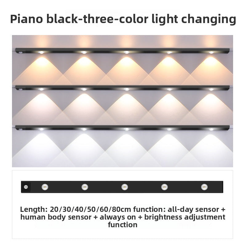Ultra-Thin Smart led Human Body Sensor Light Rechargeable Magnetic Hill Cat Eye Light Strip Wine Cabinet Cupboard Wardrobe Light Strip