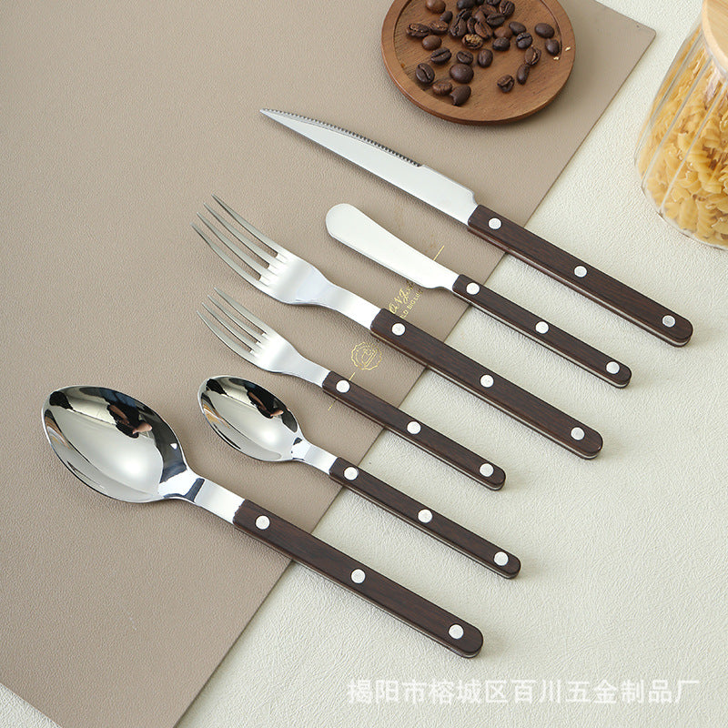 304Mirror Western Tableware Set ABS Handle Butter Knife Fork Spoon Clip Handle Steak Dessert Spoon Fork Plastic Handle