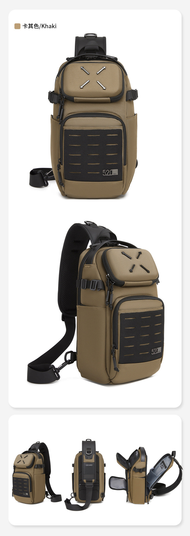 ozuko Men's Chest Bag Crossbody Bag High-end Waterproof Large Capacity Trendy Men's Shoulder Bag Commuting Portable Bag