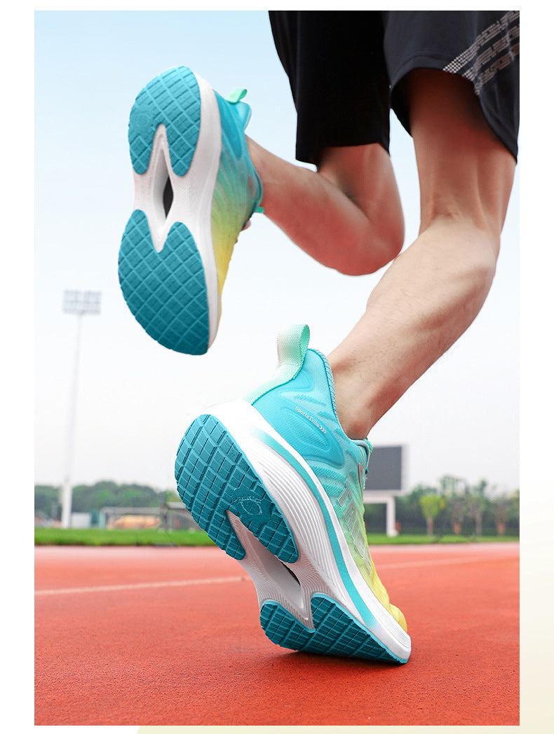 Full Palm Carbon Plate Running Shoes Mesh Ultra-Light Shock Absorption Men and Women Students Racing Jogging Sports Marathon Professional Running Shoes
