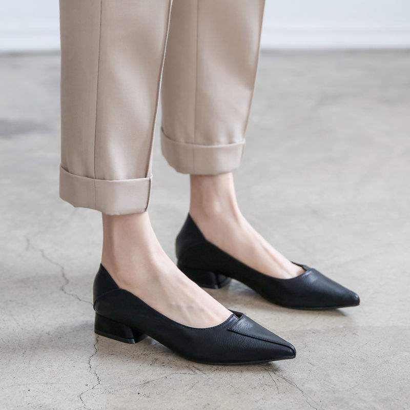 Real Soft Leather Autumn New Style Women's Single Shoes Thick Heel Shallow Mouth High Heels Korean Style Mom Shoes Mid Heel Versatile Grandma Shoes