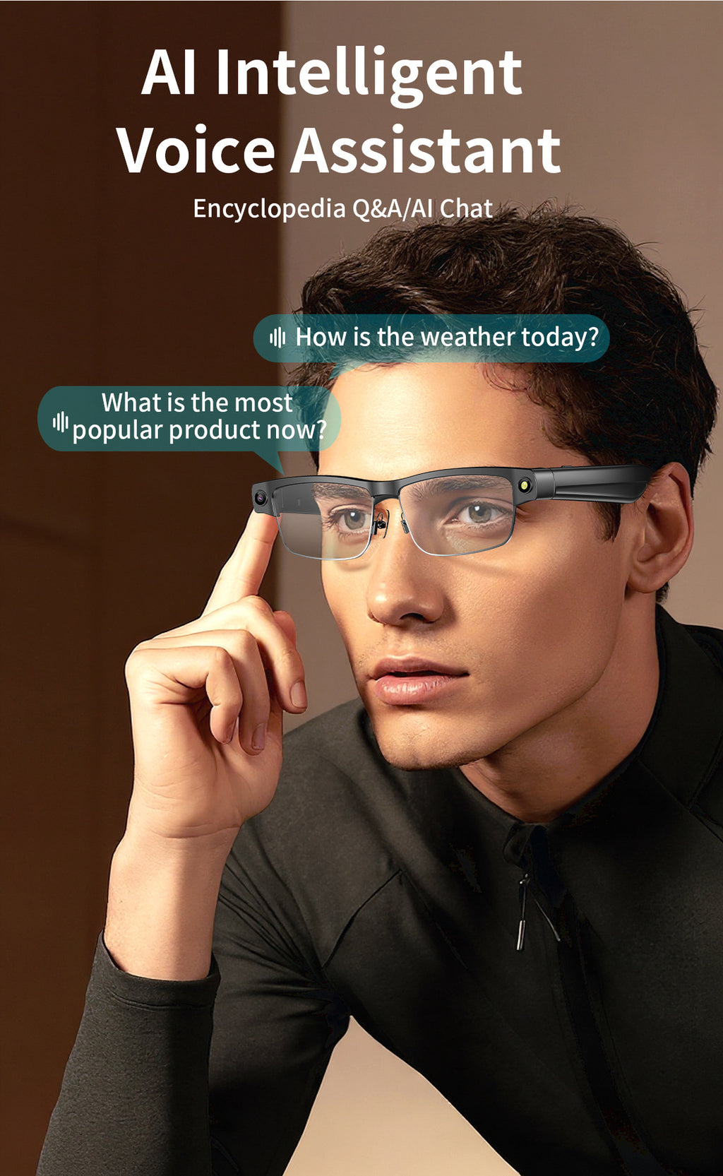 L802Smart Glasses800100 Megapixel Camera with Image Stabilization1200P Video Recording Half Frame Color Changing Sunglasses Translation