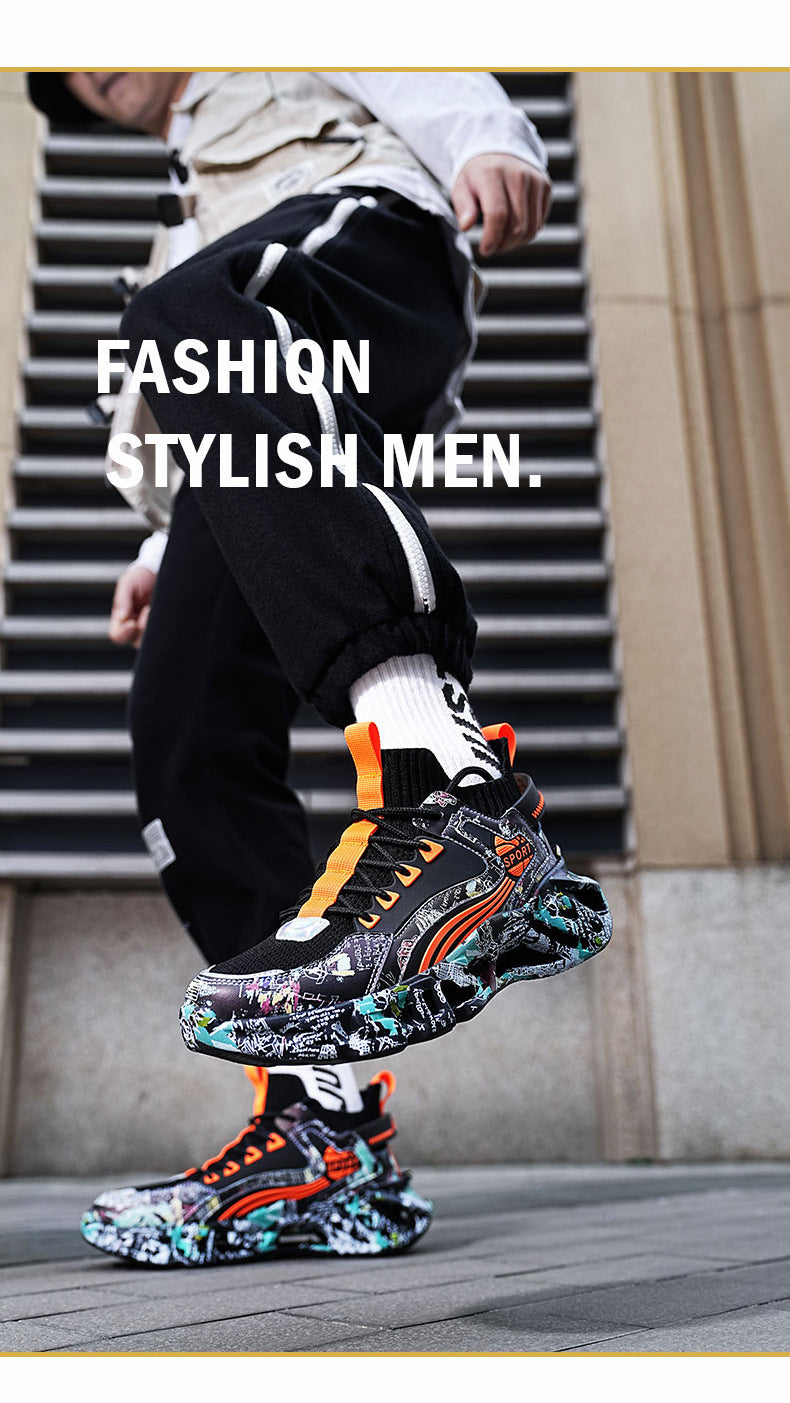 Spring Summer New Style Flyknit Camouflage Blade Men's Shoes Fashion Casual Sports Shoes Shock Absorption Height Increasing Dad Versatile Trendy Shoes