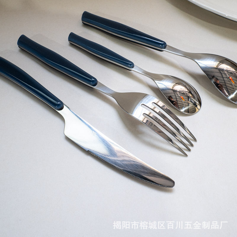 Gift Tableware5Main Stainless Steel Knife Fork Spoon Plastic Handle Hotel Real Tableware Western Knife Fork Spoon Set