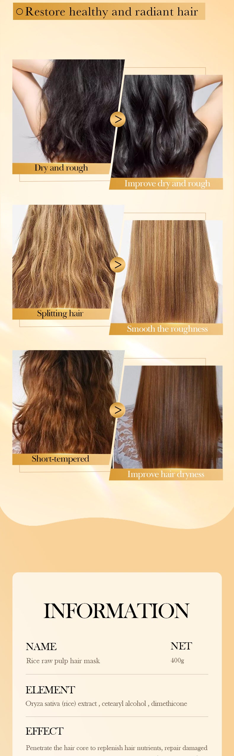 Rice Puree Hair Mask400gBIOAOUA Smooth and Fluffy Hair Conditioner  Wholesale