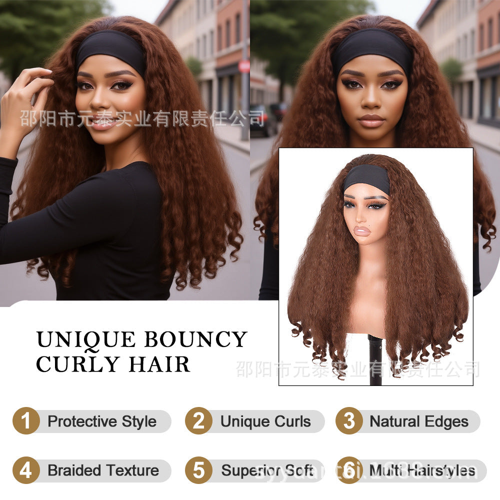 Africa Afro YAKI curly Ribbon Hair Band Curly Hair Chemical Fiber Wig headband wigs
