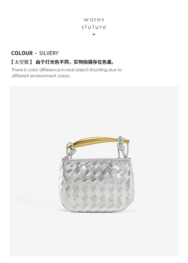 European and American Handmade Woven Bag Sardine Bag Niche Design Dumpling Bag Women's Metal Handbag Shoulder Bag Crescent Bag