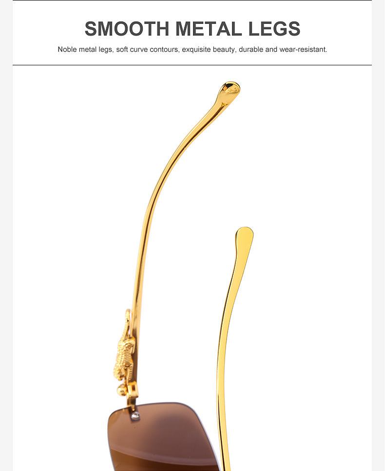 New Fashion Small Frame Square Sunglasses Men's Sunglasses Women's European and American Trendy Rimless Sunglasses Men
