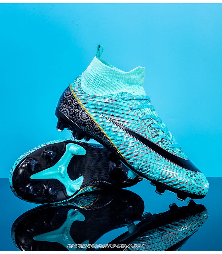 World Cup Same Style Blue and White Porcelain High-top Soccer Shoes for Men and Women, Children and Youth Competition Training Shoes