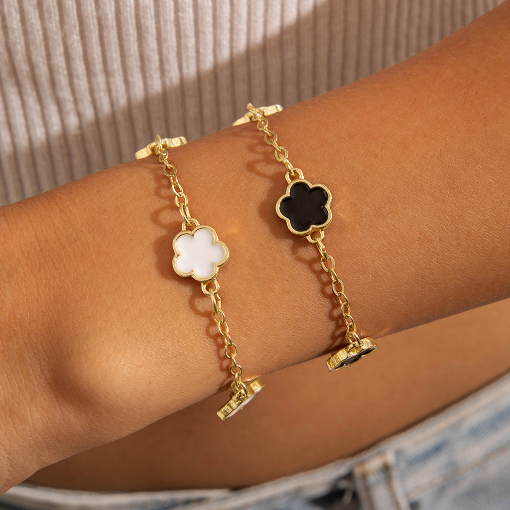 European and American Fashion Alloy Inlaid Diamond Five-Leaf Clover Bracelet Jewelry Three-Piece Set Simple Geometric Smooth Bracelet Wholesale