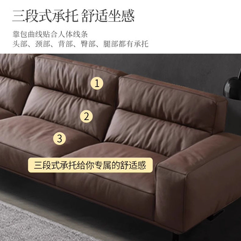 Source Factory Living Room Leather Sofa Italian Minimalist High Back Straight Row Genuine Leather Sofa Small Apartment High Leg Sofa Shipping and tax not included